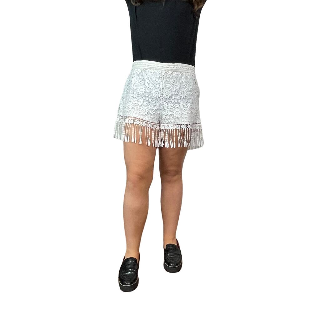 Factorie White Crochet Fringe Shorts, Size L